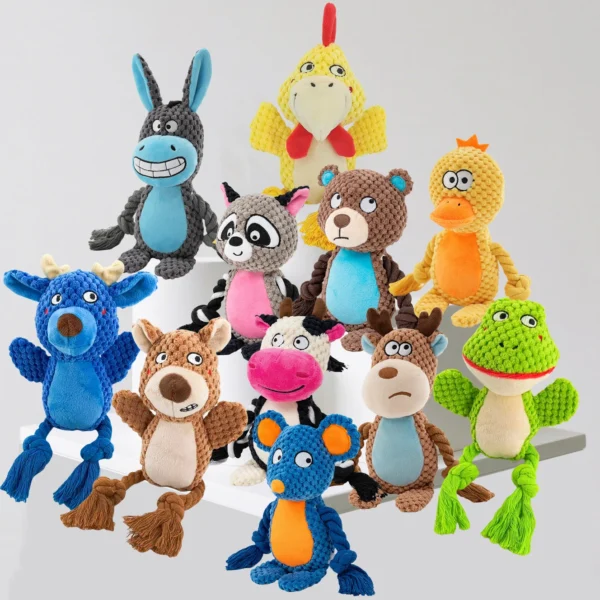 Plush Animal Rope Dog Toy — Squeaky Chew & Tug Toy