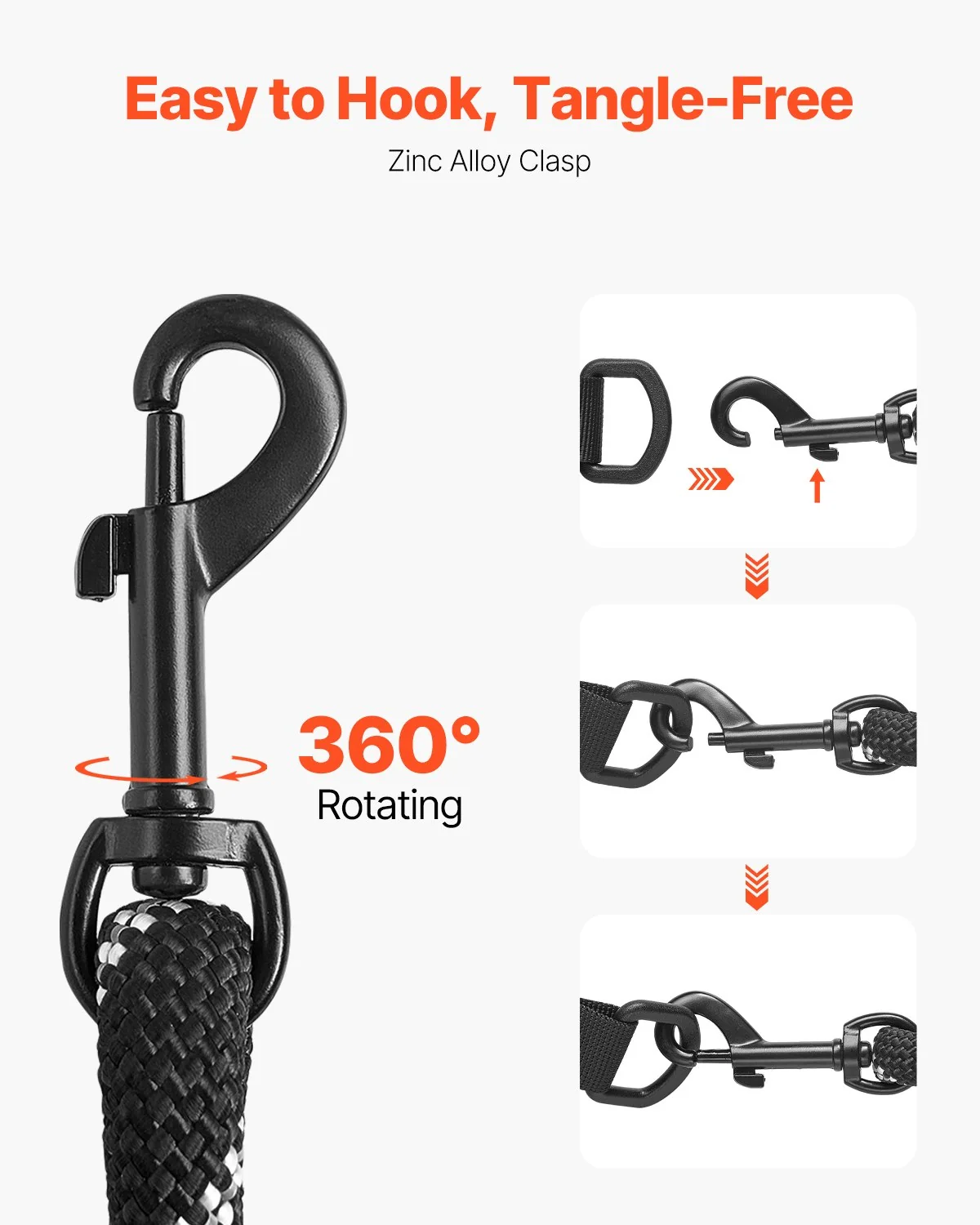 Rope Dog Leash, 6Ft Heavy Duty Dog Leash with Comfortable Padded Handle, Strong Nylon Thick Leash with Reflective Threads, Dog Walking and Training Leash, for Medium Large Dogs (1/2 In, Black) - Image 4