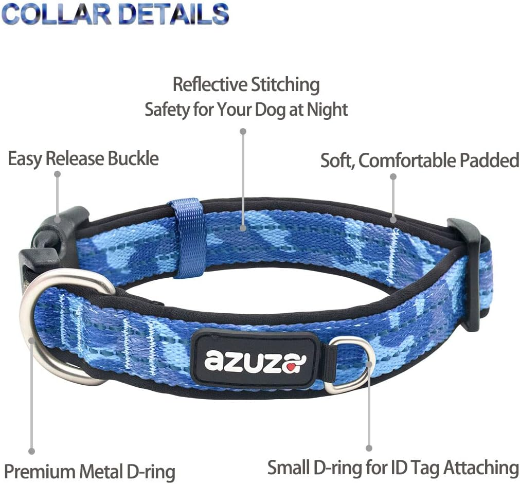 Reflective Dog Collar and Leash Set with Airtag Holder, Blue Camo Padded Collar with Matching Clip Handle Leash for Small Dogs - Image 2