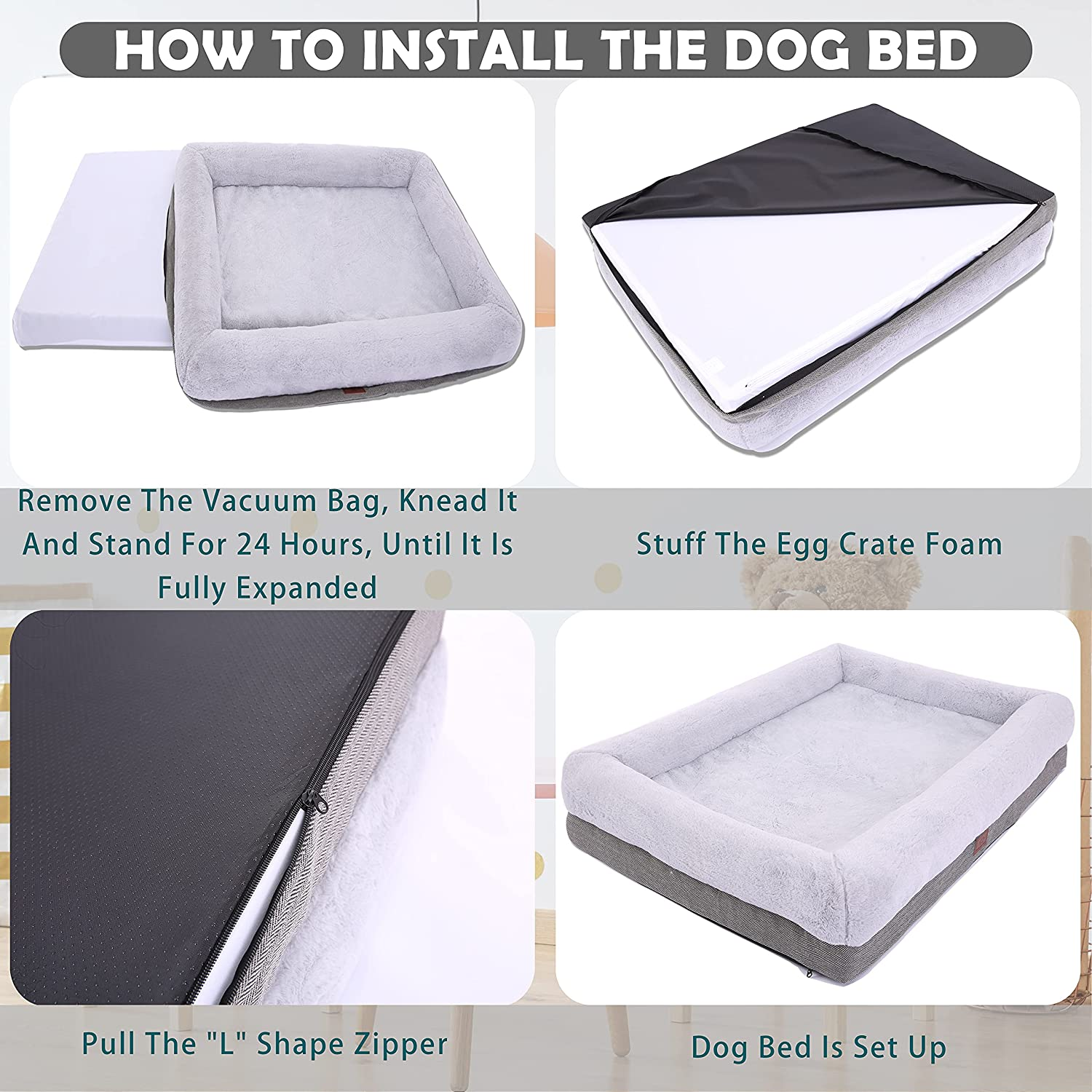 Orthopedic Dog Bed for Medium Dogs, Bolster Sides Dogs Sofa Bed with Removable Washable Cover & Non-Skid Bottom, Soft Pet Bed with Egg Foam Dog Couch for Sleeping, 31 X 25 Inch, Gray - Image 4
