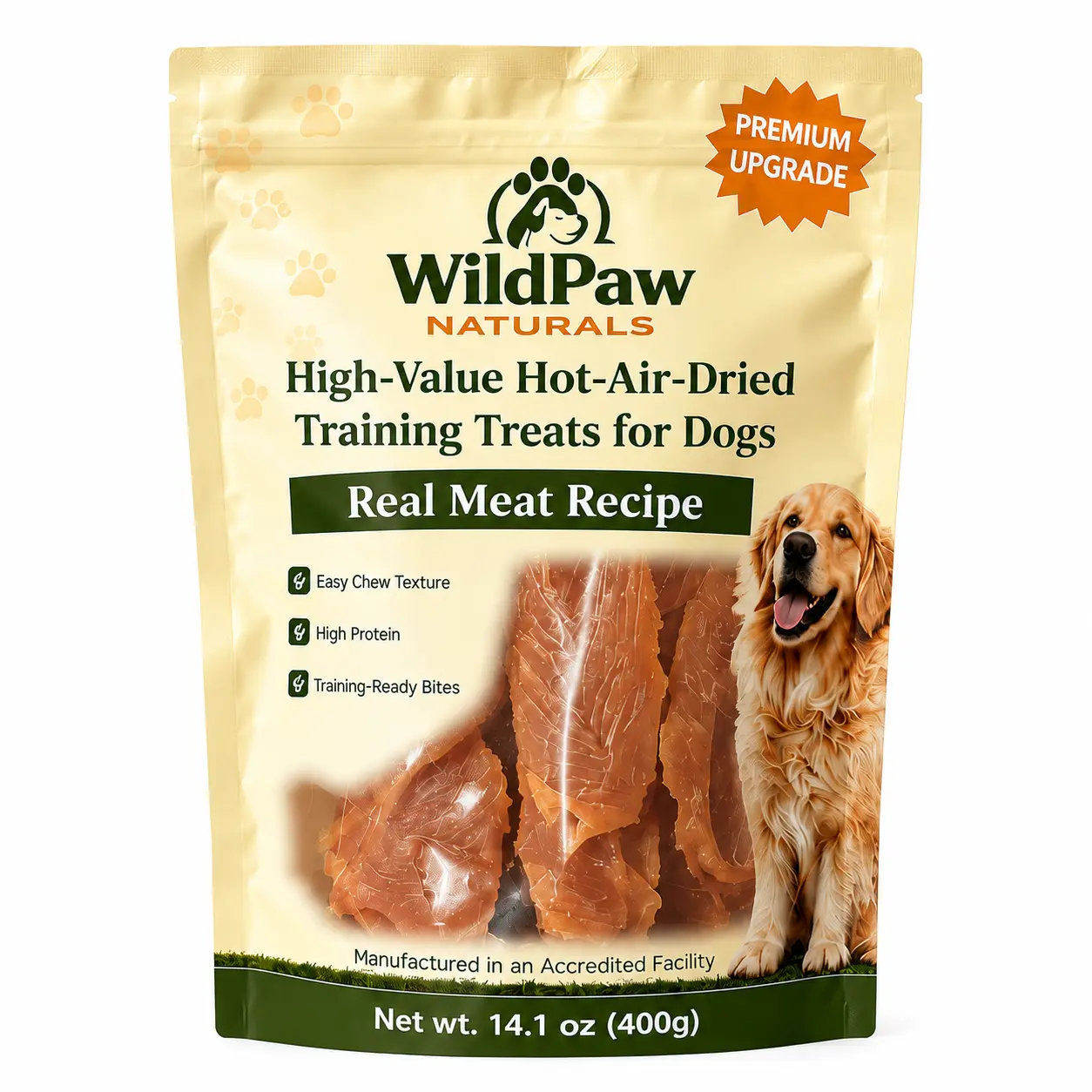Wildpaw Natural Grain-Free Whole Cut Classic Jerky Dog Training Treats - 14.1Oz Real Chicken Breast, Easy Chew Meaty Texture, Resealable Bag, 12-Month Shelf Life, Dairy-Free Treat, Fuller Whole-Cut Look, All Ages Rewards