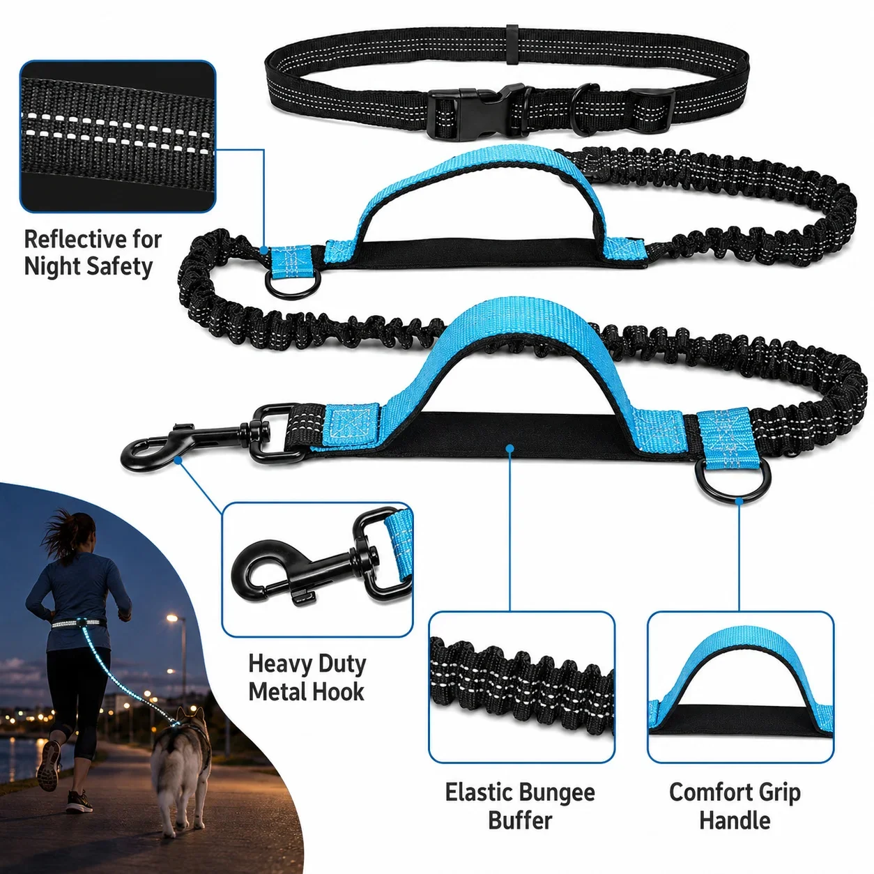 Pet Retractable Belt Leash for Running Reflective Retractable Hand Free Dog Leash with Adjustable Waist Rope for Outdoor Running - Image 7