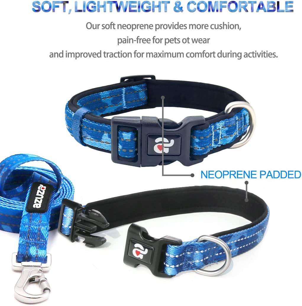 Reflective Dog Collar and Leash Set with Airtag Holder, Blue Camo Padded Collar with Matching Clip Handle Leash for Small Dogs - Image 3