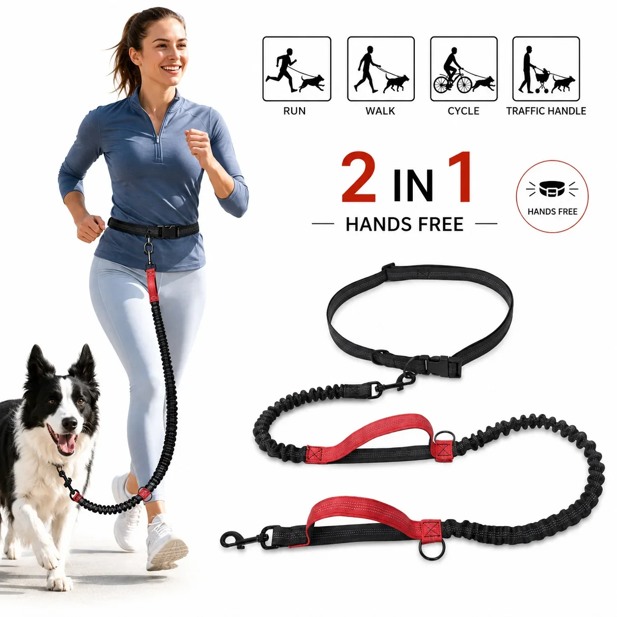 Pet Retractable Belt Leash for Running Reflective Retractable Hand Free Dog Leash with Adjustable Waist Rope for Outdoor Running - Image 2